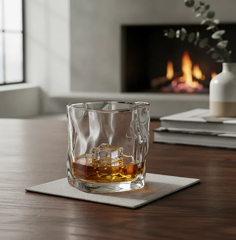 Vaso De Vidrio Para Whisky Trago Corto Diseño Irregular Moderno