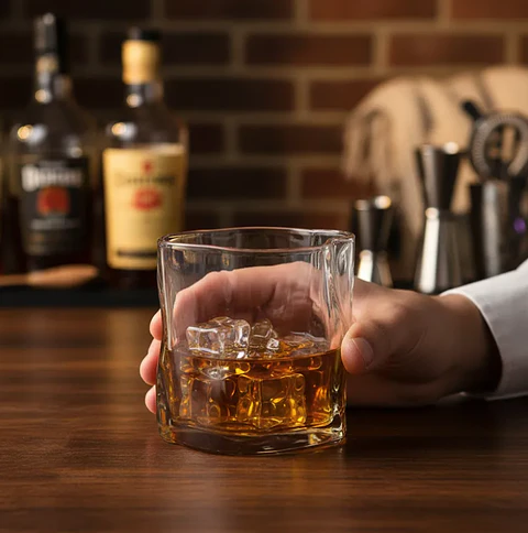 Vaso De Vidrio Para Whisky Trago Corto Diseño Irregular Moderno