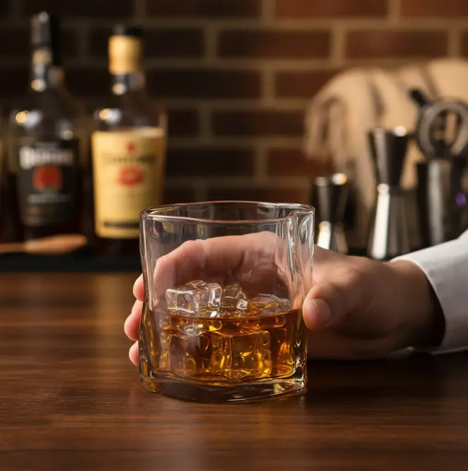 Vaso De Vidrio Para Whisky Trago Corto Diseño Irregular Moderno 2