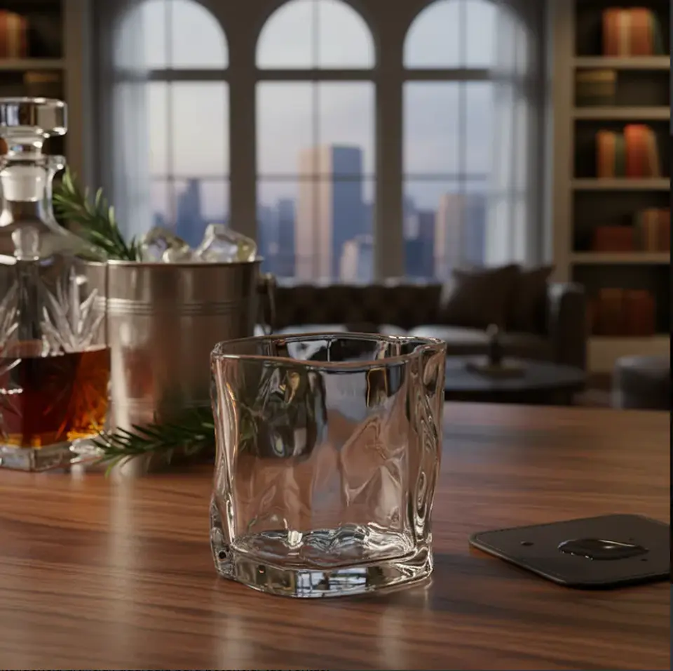 Vaso De Vidrio Para Whisky Trago Corto Diseño Irregular Moderno 6