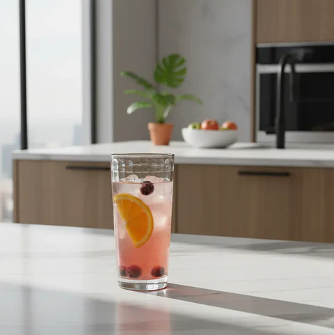 Vaso de vidrio labrado 320ml para bebidas y jugos