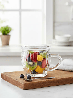 PackX4 Tazón De Vidrio Acanalado Con Tapa Y Asa Transparente