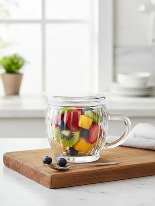 PackX4 Tazón De Vidrio Acanalado Con Tapa Y Asa Transparente