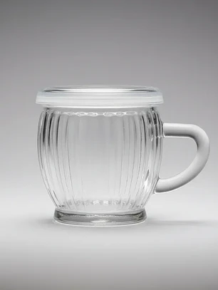 PackX4 Tazón De Vidrio Acanalado Con Tapa Y Asa Transparente