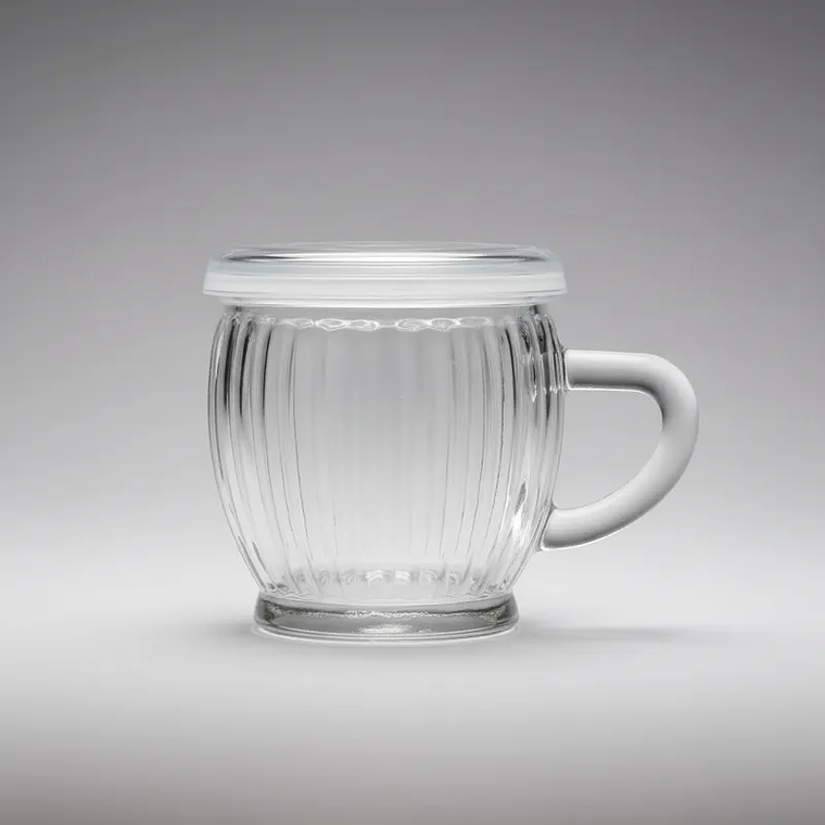 PackX4 Tazón De Vidrio Acanalado Con Tapa Y Asa Transparente 2