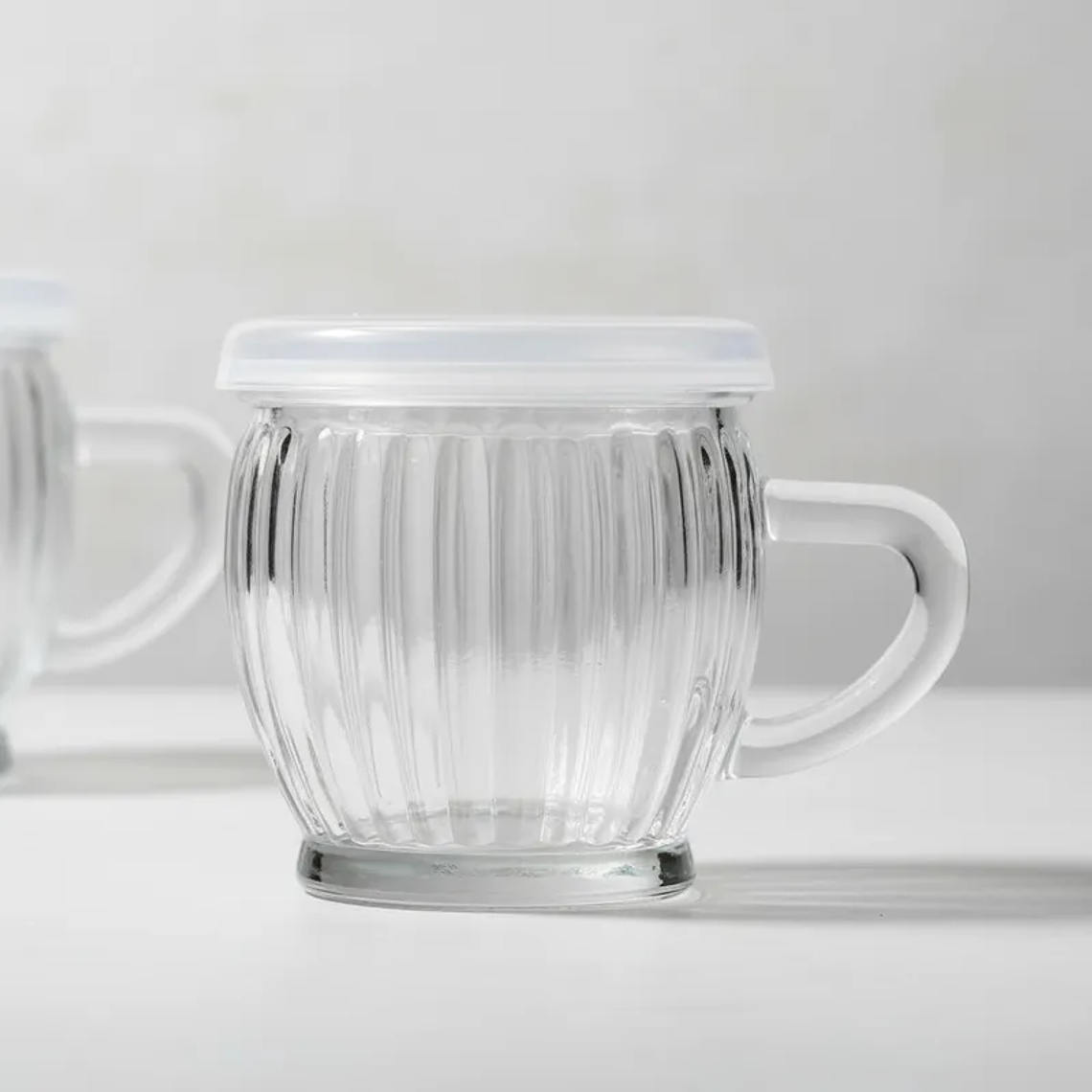 PackX4 Tazón De Vidrio Acanalado Con Tapa Y Asa Transparente 3