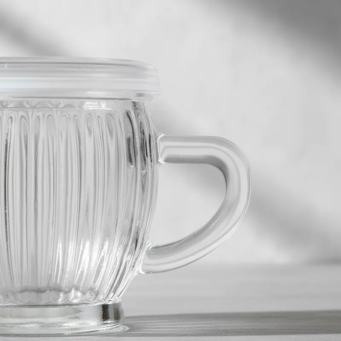 PackX4 Tazón De Vidrio Acanalado Con Tapa Y Asa Transparente 4