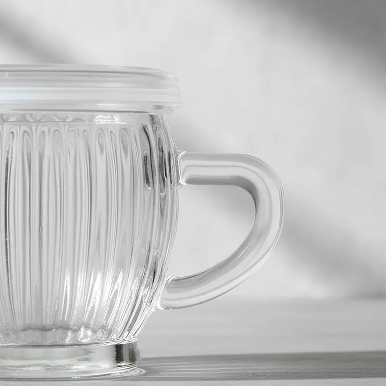 PackX4 Tazón De Vidrio Acanalado Con Tapa Y Asa Transparente 4