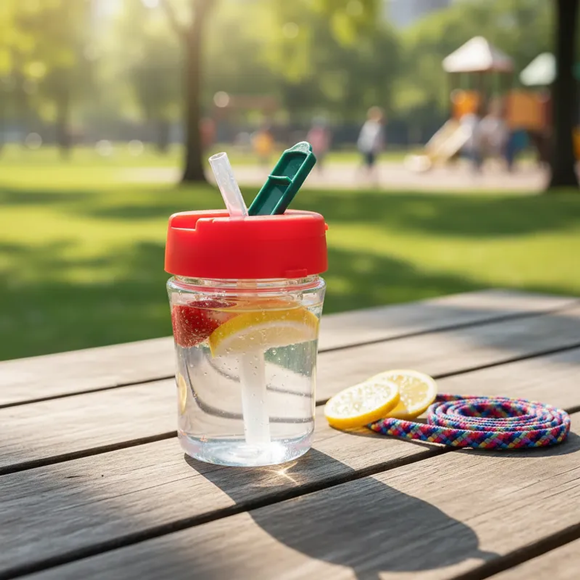 Botella De Agua Infantil 400ml Con Bombilla Y Correa 1