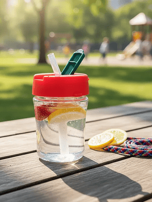 Botella De Agua Infantil 400ml Con Bombilla Y Correa