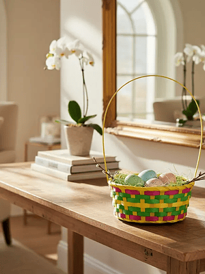 Canasta De Pascua Tejida Multicolor 20x9cm