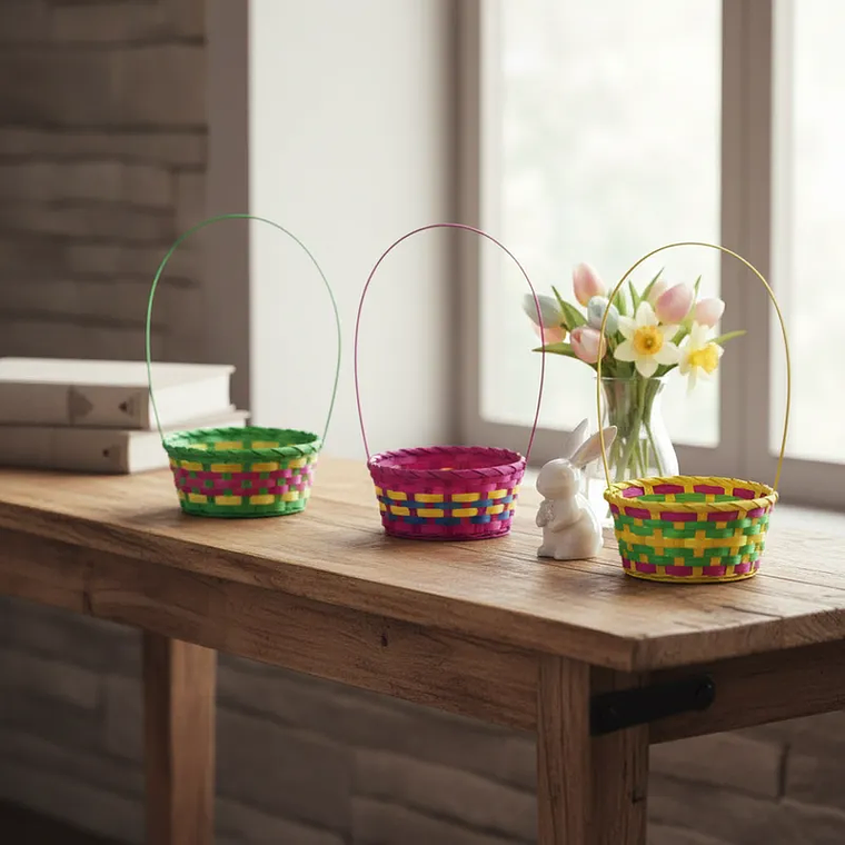 Canasta De Pascua Tejida Multicolor 20x9cm 5