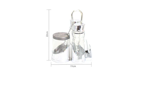 Set de alcuza de acero inoxidable y vidrio para mesa. 