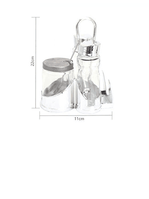 Set de alcuza de acero inoxidable y vidrio para mesa. 