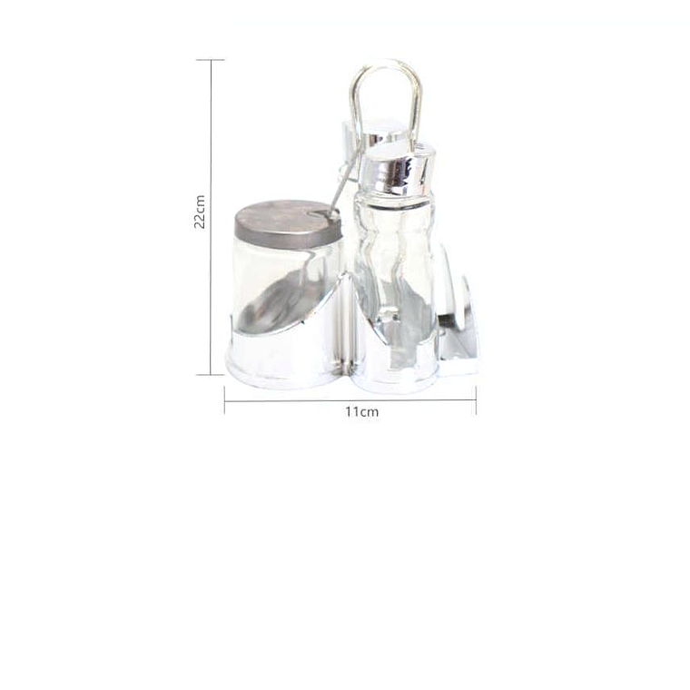 Set de alcuza de acero inoxidable y vidrio para mesa.  2