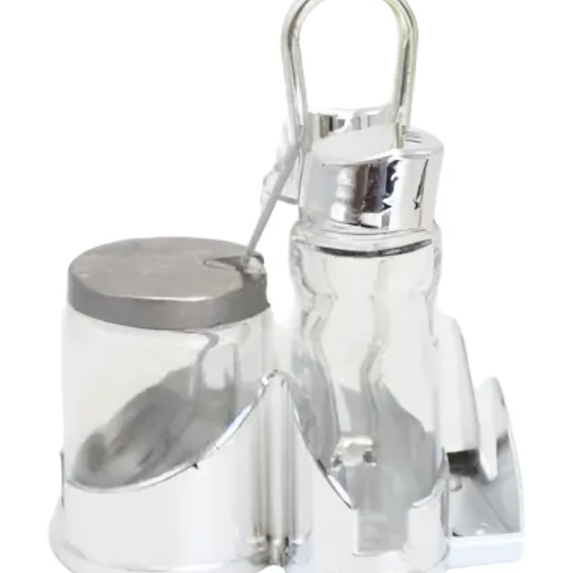 Set de alcuza de acero inoxidable y vidrio para mesa.  5