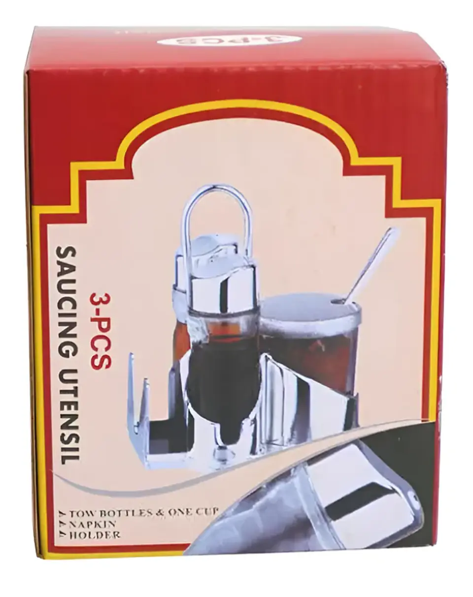 Set de alcuza de acero inoxidable y vidrio para mesa.  3
