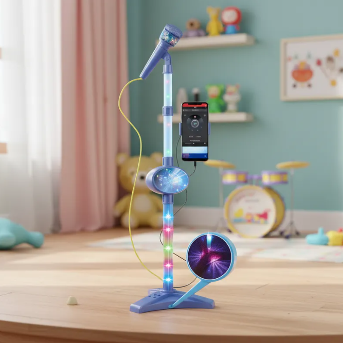 Micrófono Infantil De Juguete Con Pedestal Y Luces Karaoke 3