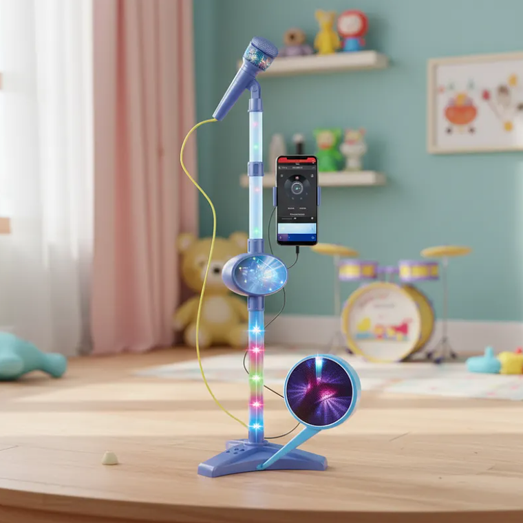 Micrófono Infantil De Juguete Con Pedestal Y Luces Karaoke 3