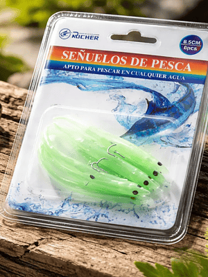 Set 6 Señuelos De Pesca Pulpo Luminoso 8.5cm Con Anzuelo