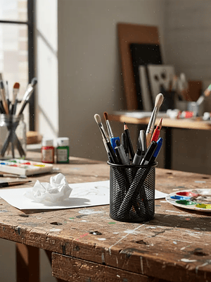 Portalápices Metálico Malla Redondo Negro Para Escritorio