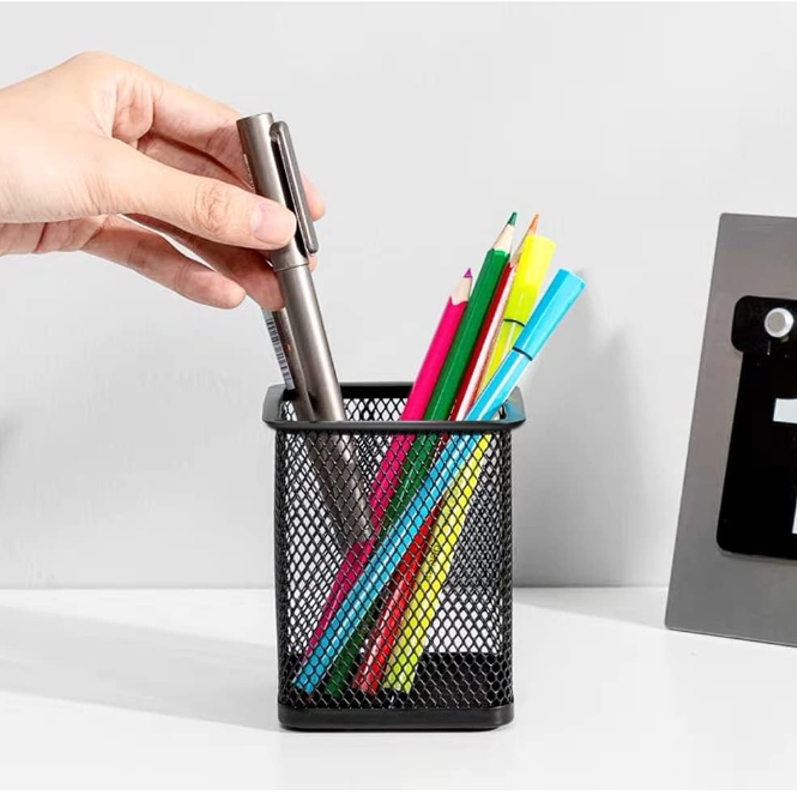 Portalápices Organizador De Escritorio Malla Metálica Negro 3