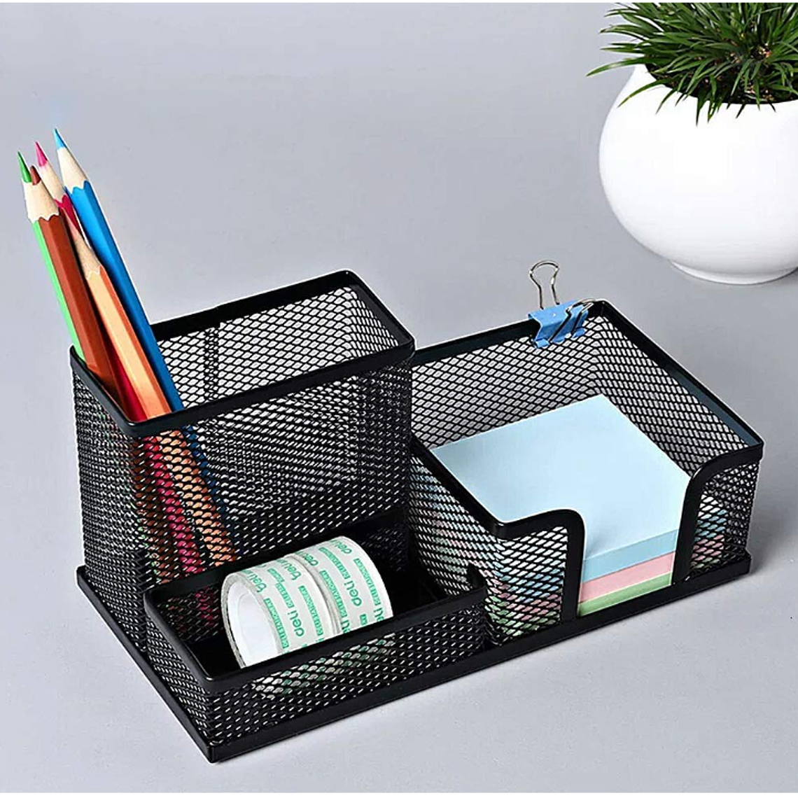 Organizador De Escritorio Metálico Malla 3 Compartimentos 6