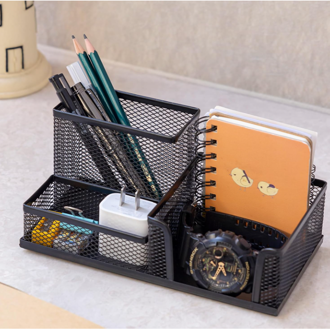Organizador De Escritorio Metálico Malla 3 Compartimentos 8