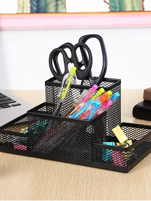 Organizador De Escritorio Metálico Malla Negra Portalápices