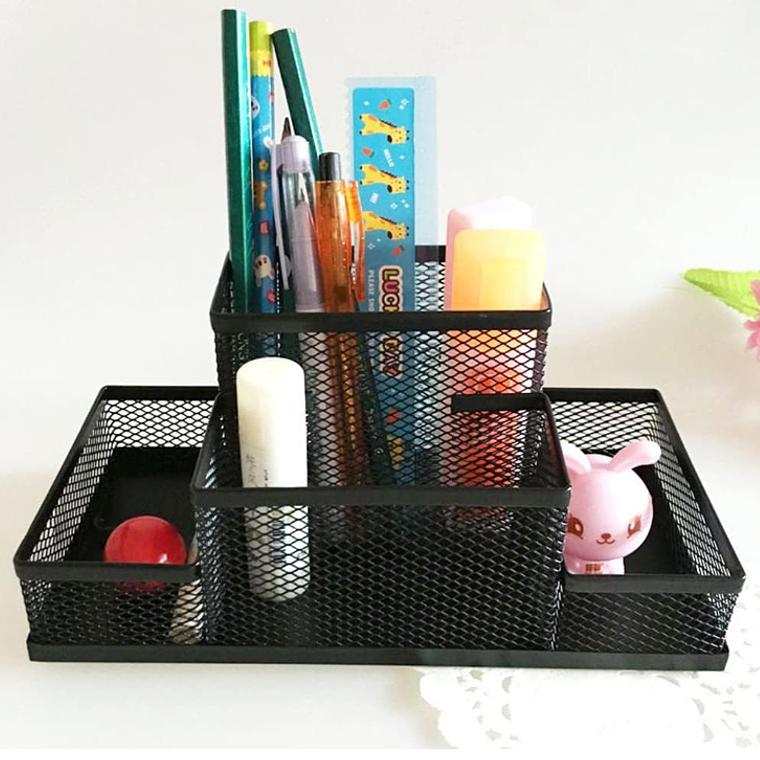 Organizador De Escritorio Metálico Malla Negra Portalápices 3