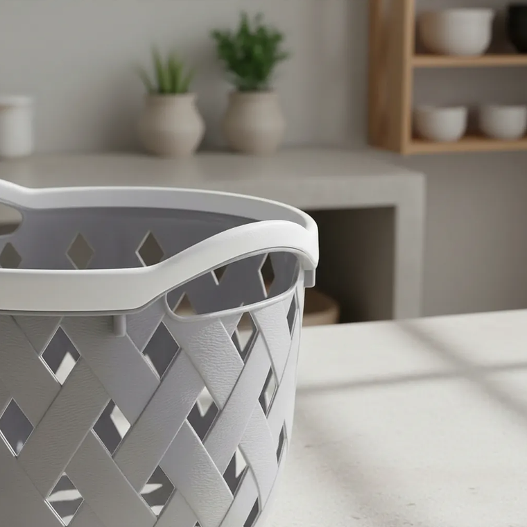 Cesto Canasto Plástico Redondo Tejido Gris 24x29.5cm Con Asas 7