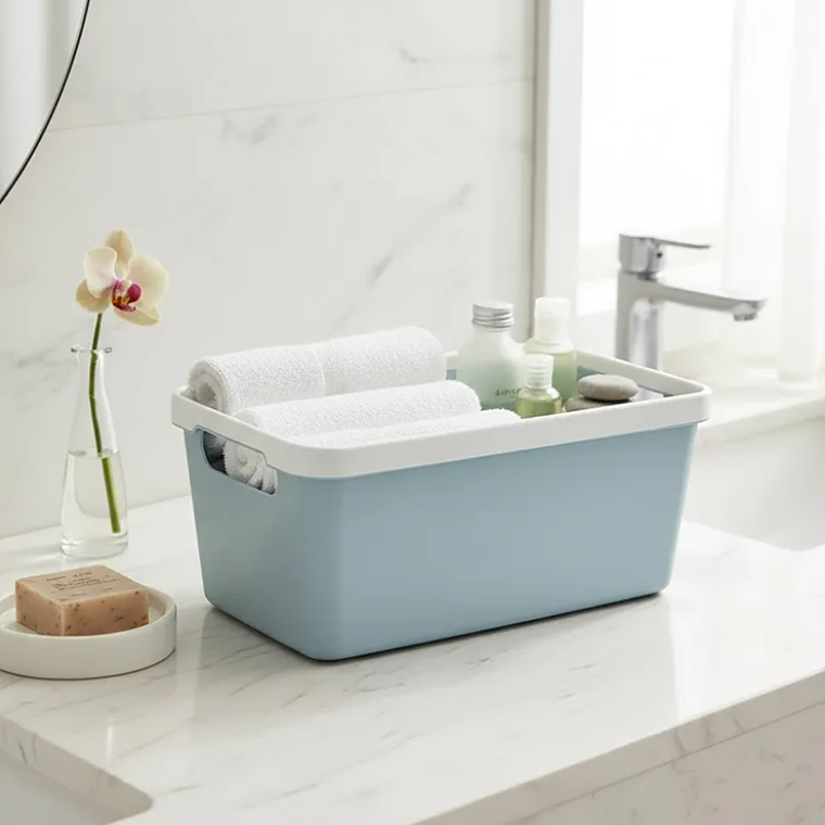 Caja Organizadora Plástica Multiuso Celeste 28x12x12cm 1