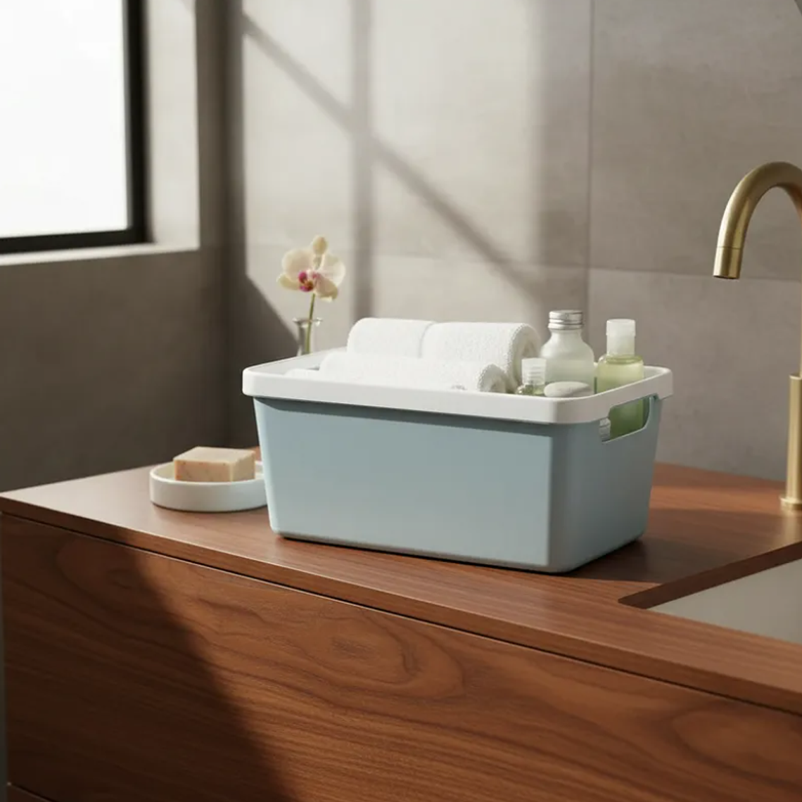 Caja Organizadora Plástica Celeste Con Asas 33x17.5x13.7cm 5