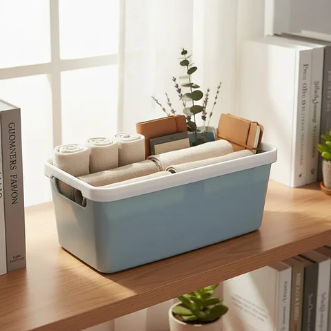 Caja Organizadora Plástica Celeste Con Asas 33x17.5x13.7cm