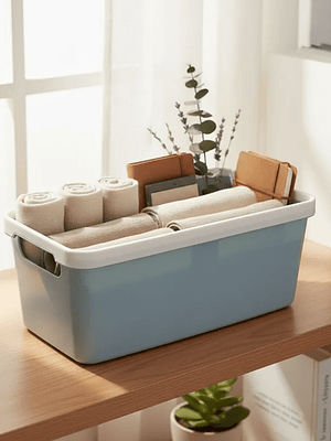 Caja Organizadora Plástica Celeste Con Asas 33x17.5x13.7cm