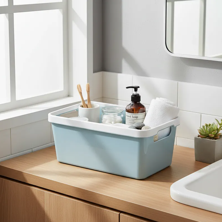 Caja Organizadora Plástica Celeste Con Asas 33x17.5x13.7cm 6