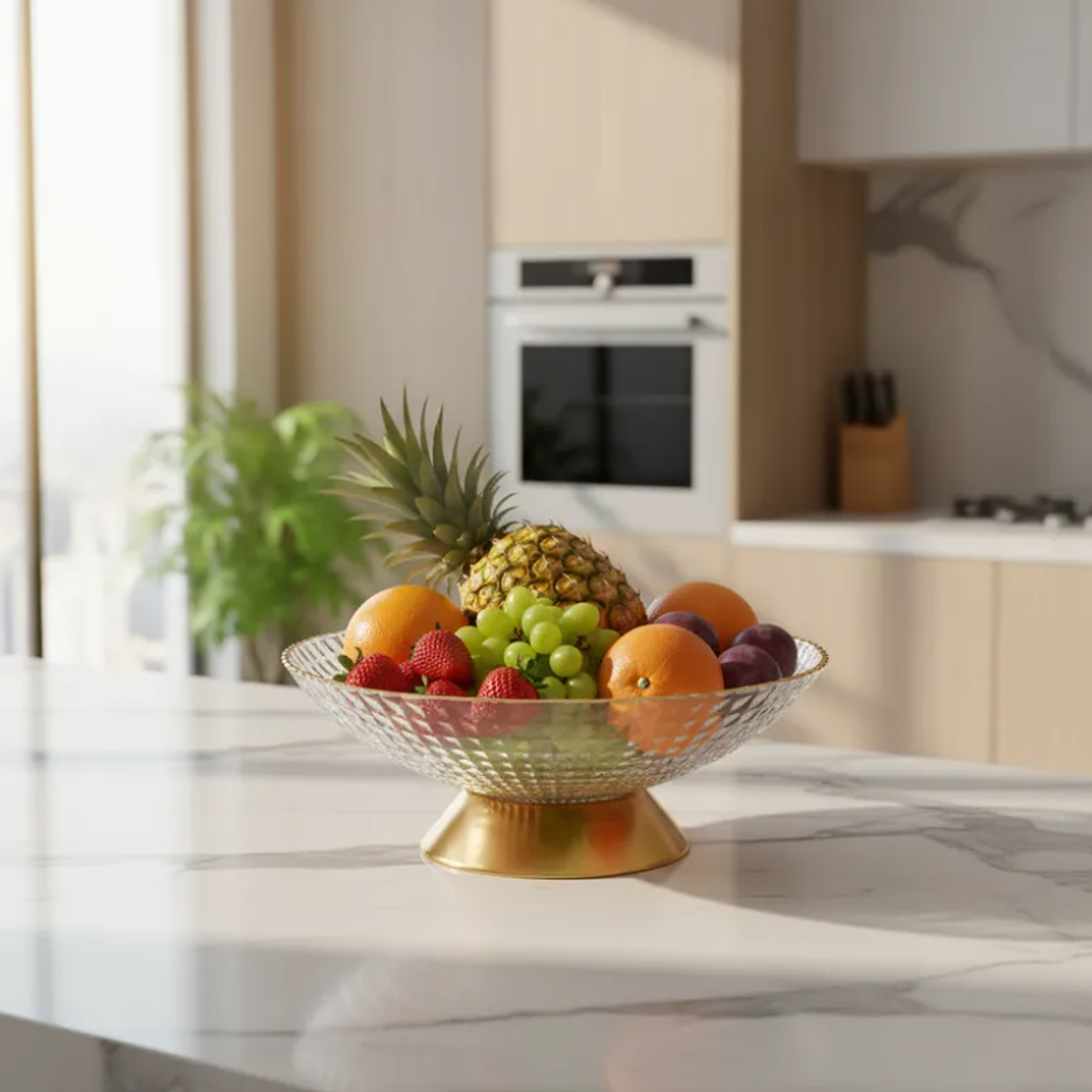 Frutera Centro De Mesa De Plástica Con Base Dorada 26cm 1