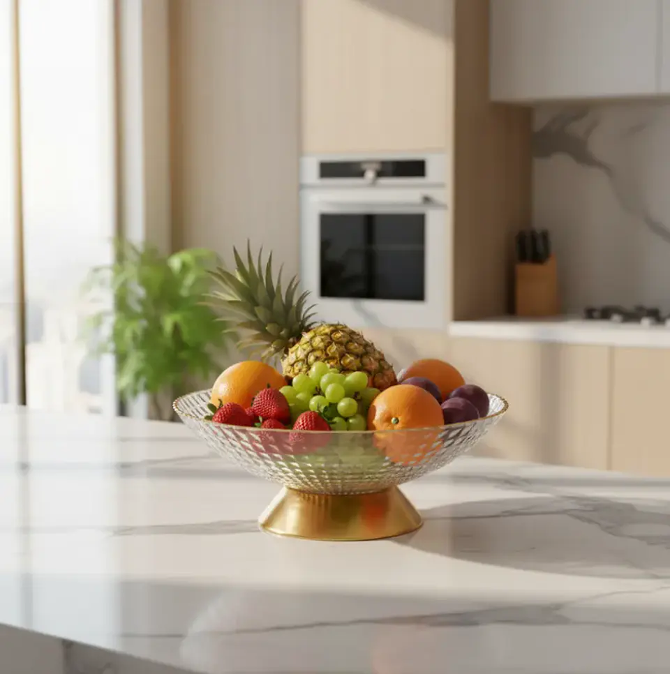 Frutera Centro De Mesa De Plástica Con Base Dorada 26cm 1