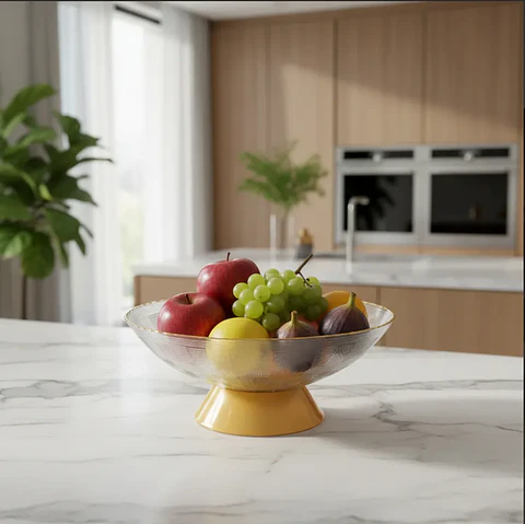 Frutera de Plástico con Borde Dorado y Pie 23cm Centro de Mesa