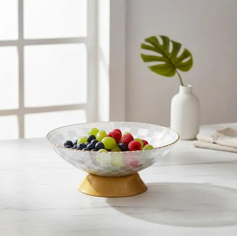 Frutera de Plástico con Borde Dorado y Pie 23cm Centro de Mesa