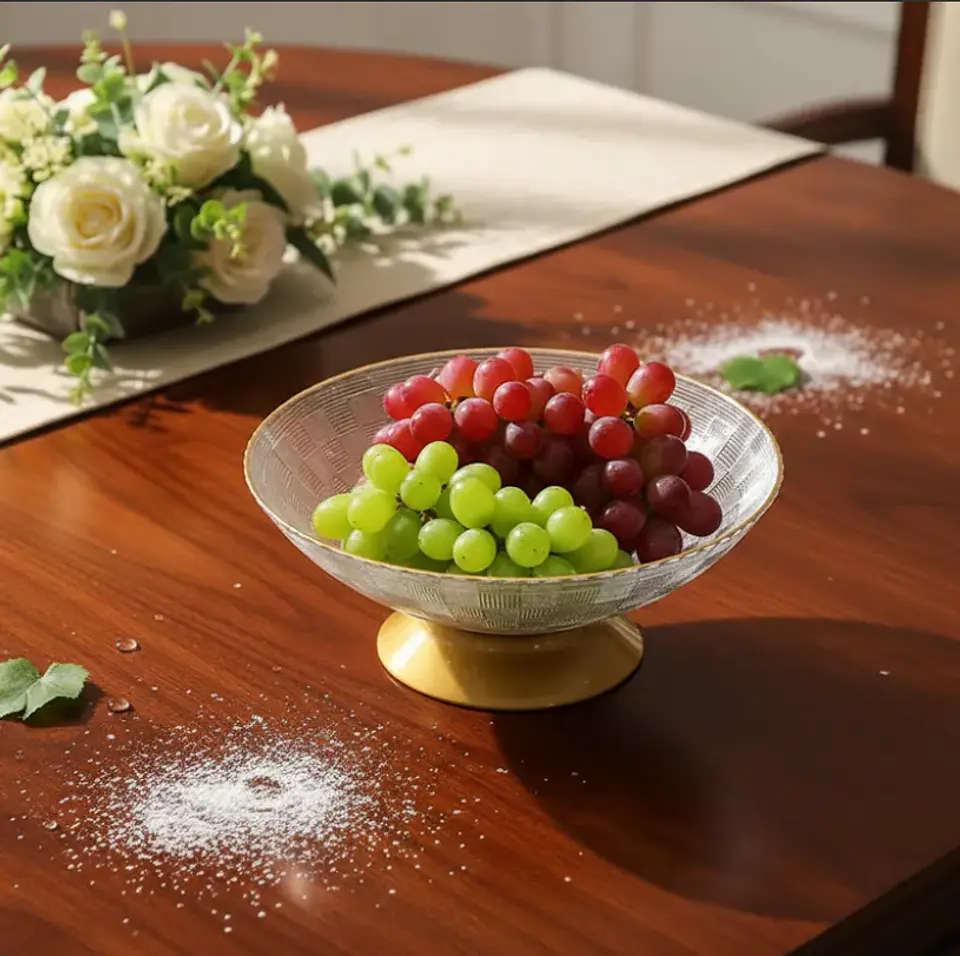Frutera de Plástico con Borde Dorado y Pie 23cm Centro de Mesa 6