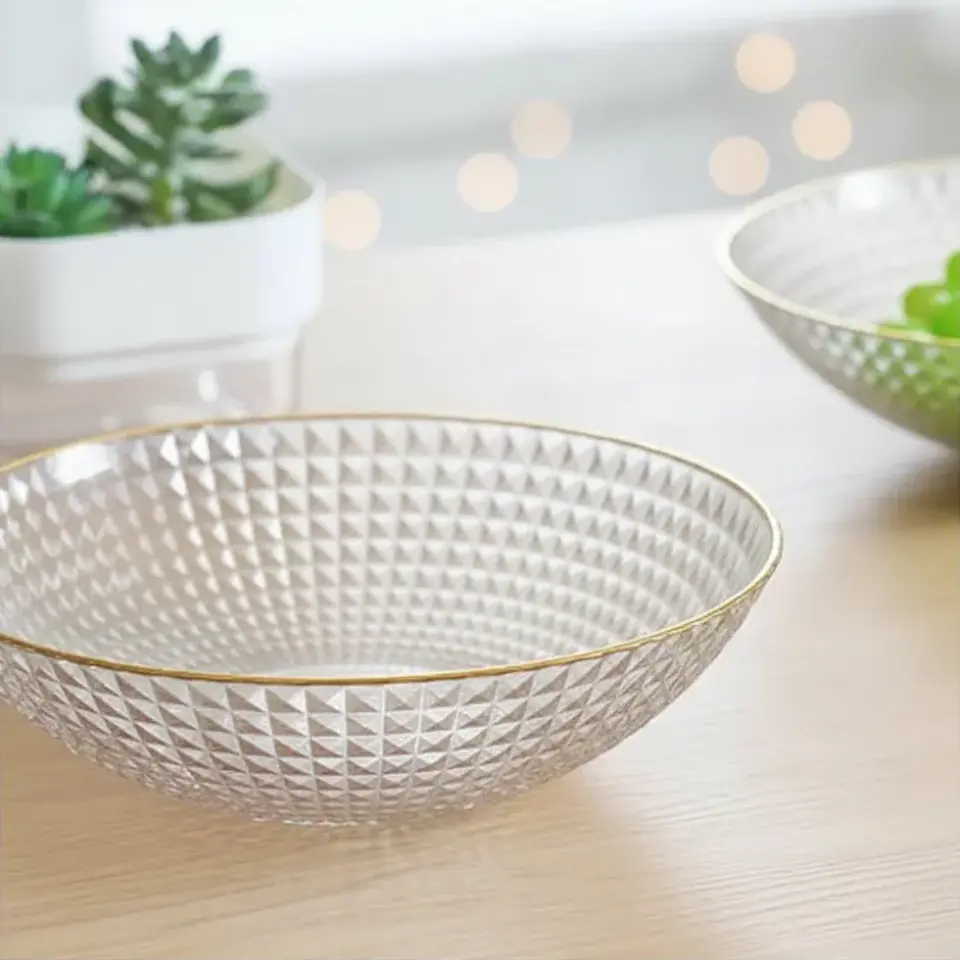 Fuente Frutero Ensaladera de Plástico con Borde Dorado 23cm 3