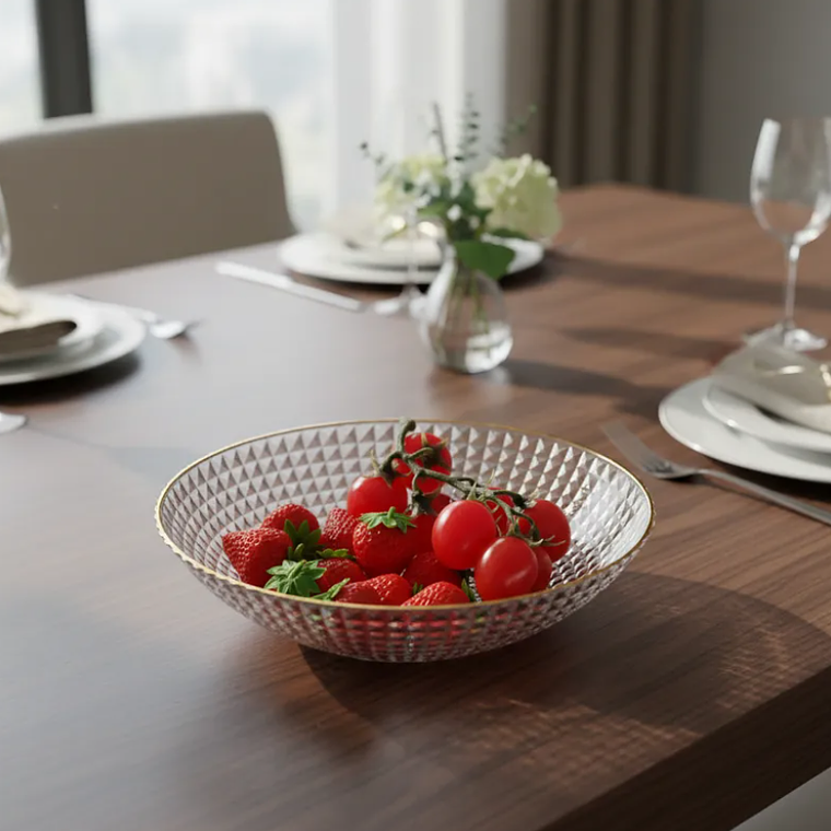 Fuente Frutero Ensaladera de Plástico con Borde Dorado 23cm 4