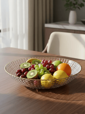 Fuente Frutero Ensaladera de Plástico con Borde Dorado 23cm