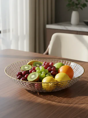 Fuente Frutero Ensaladera de Plástico con Borde Dorado 23cm