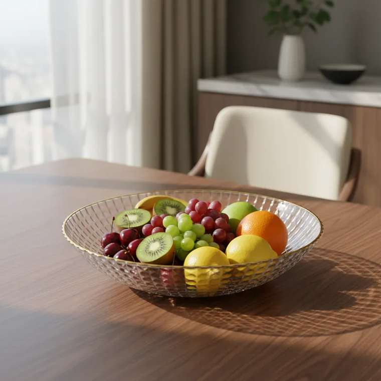 Fuente Frutero Ensaladera de Plástico con Borde Dorado 23cm 1