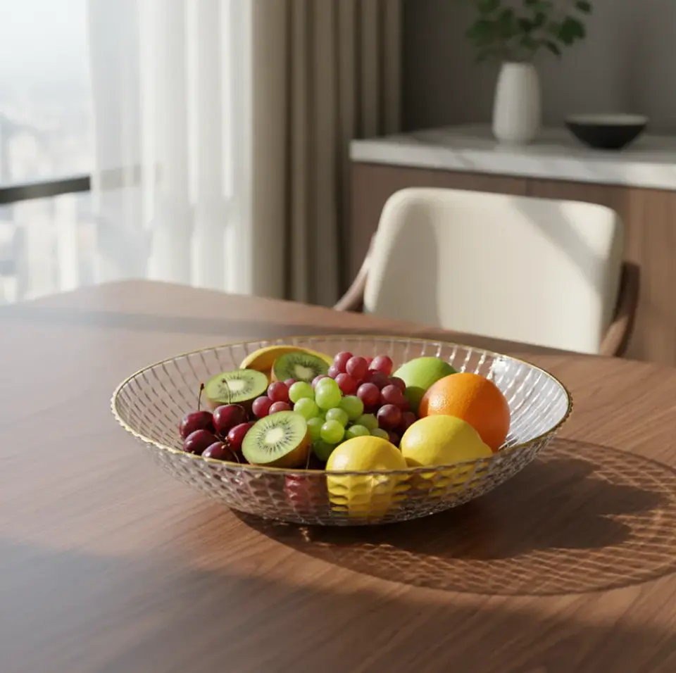 Fuente Frutero Ensaladera de Plástico con Borde Dorado 23cm 1