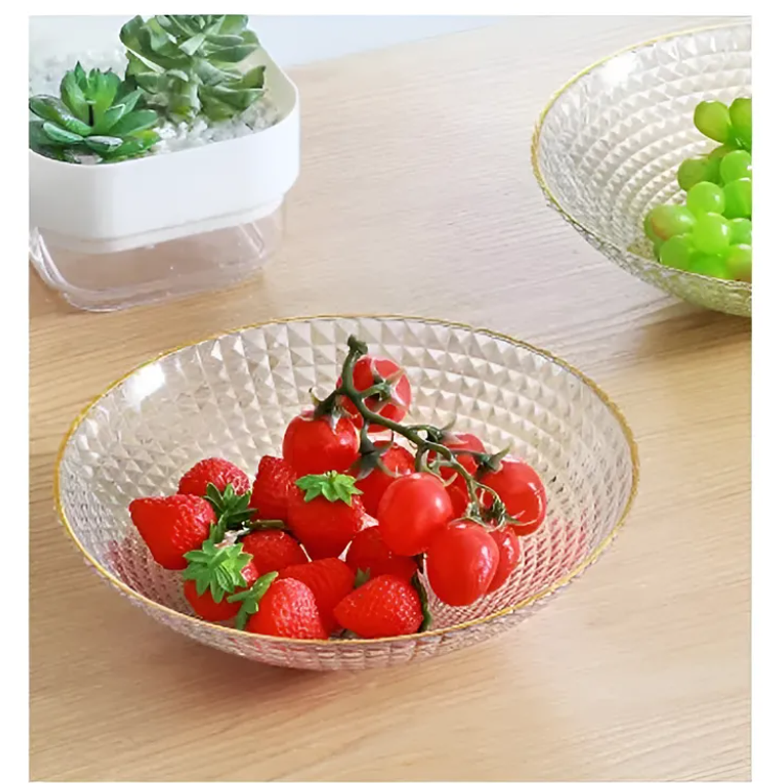 Fuente Frutero Ensaladera de Plástico con Borde Dorado 23cm 7