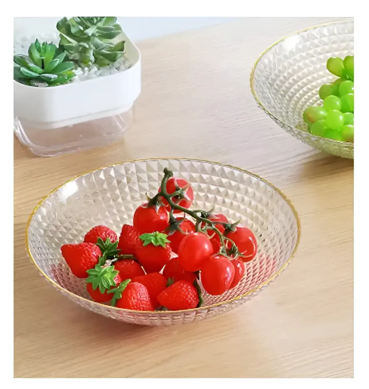Fuente Frutero Ensaladera de Plástico con Borde Dorado 23cm 7