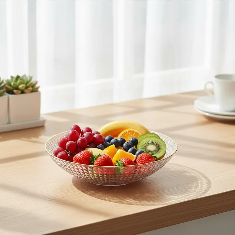 Fuente Frutero Ensaladera de Plástico con Borde Dorado 23cm 8